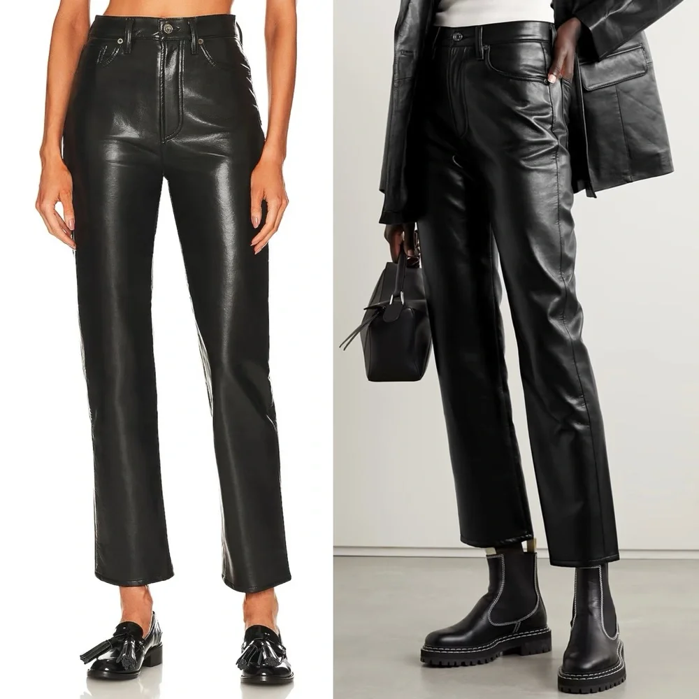 AGOLDE 90s Pinch Waist Recycled Leather Pant Detox Black High Rise Straight 29